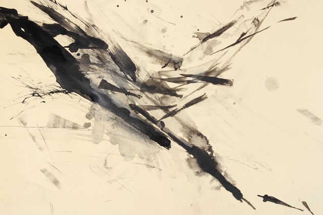 Abstract brush painting on yellow paper